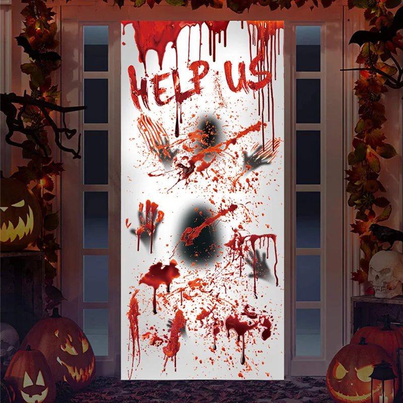 Halloween Decoration Bloody Footprints Doors Windows Sticker Horror Handprint Bloodstain Zombie Decals Haunted House Decorations