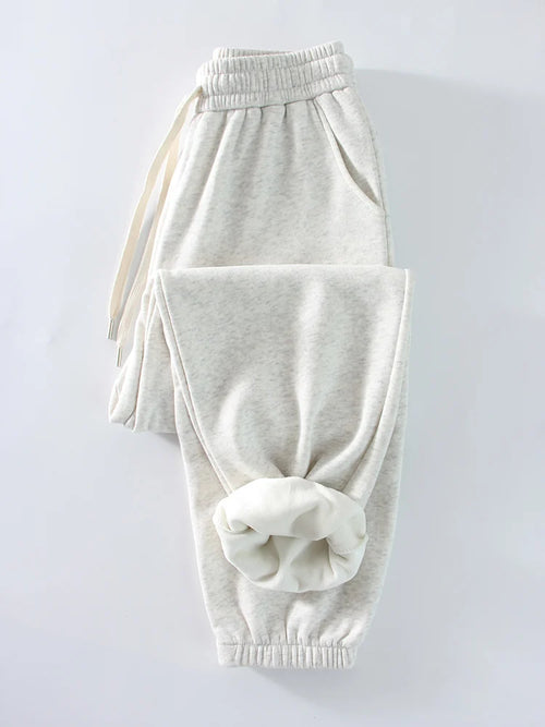 Thick Warm Sweatpants Women Winter Straight Leg Fleece Pants Elastic