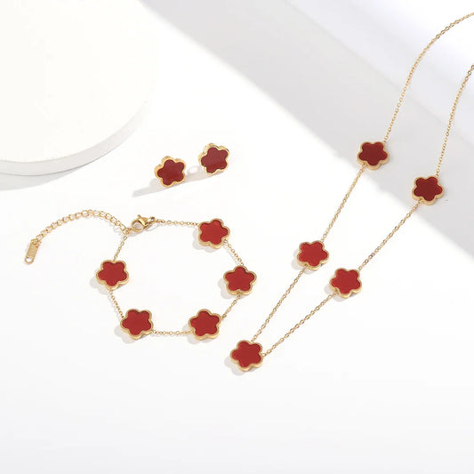 ALTERA 2023 High Quality Stainless Steel Luxury Five Leaf Flower Pendant Jewelry Set/3pcs for Women Clover Bracelet Jewelry Gift