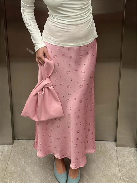 Tossy Summer Printed Fashion Long Skirt For Women High Waist Contrast