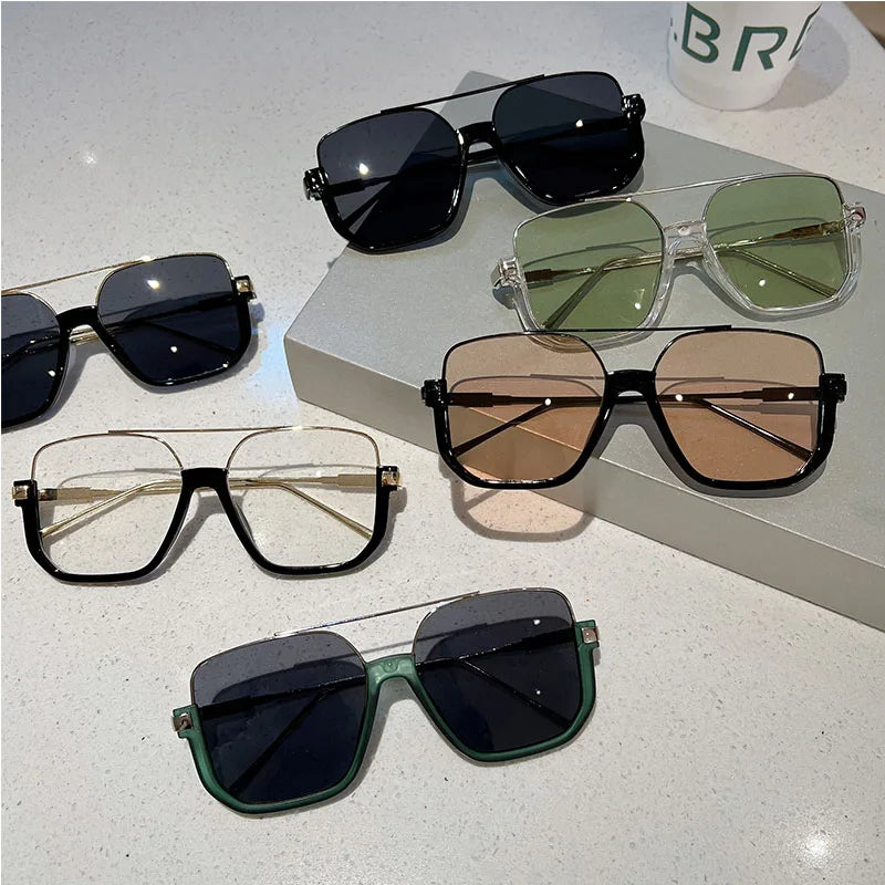 KAMMPT Vintage Oversized Sunglasses Fashion Men Women Square Shades