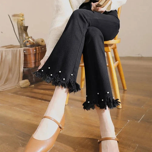 Denim Pants For Women Spring And Autumn Elastic Show Nine Points