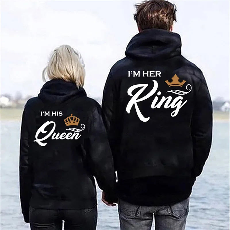 Printing Her King or His Queen Lover Hoodies Harajuku Fashion Casual