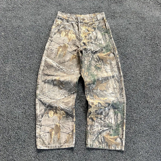 2024 Y2k Style Leaf Print Jeans Vintage Oversized Hip Hop Streetwear