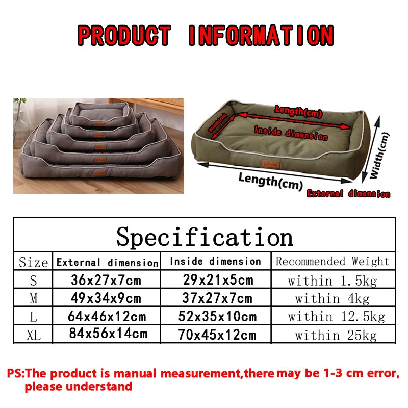 Thickened Filling All Season Dog Kennel Bite-resistant Medium Dog Sofa Bed 600D Oxford Cloth Waterproof Cat Nest Accessories