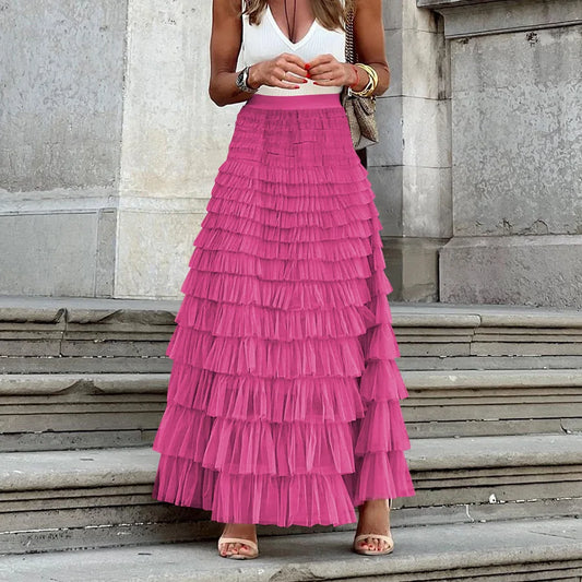 Elegant Skirts for Women Summer Autumn Women High Waist Mesh Polyester