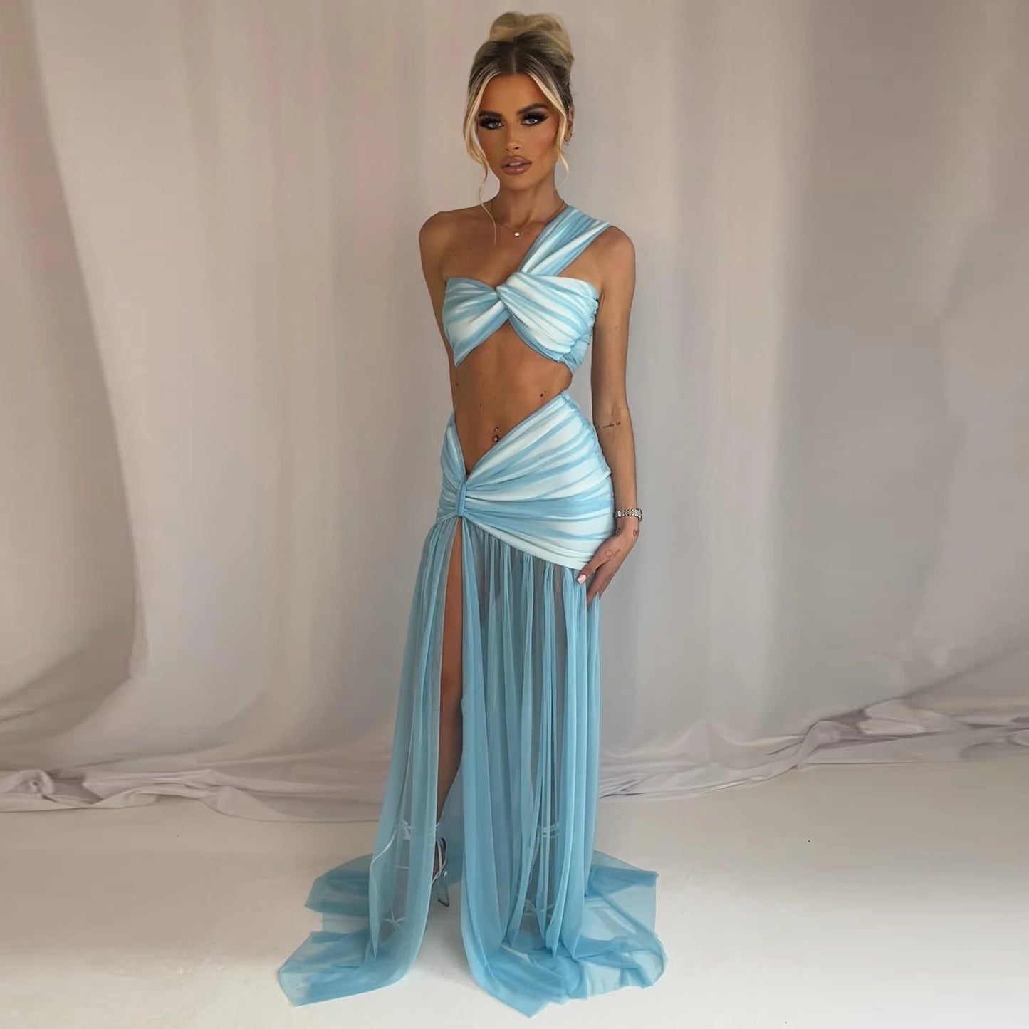 One Shoulder Bikini with Slit Skirt Top Sweet Waist Long Skirt Suit Swimsuits Women Bathing Suits Summer Beachwear Biquini