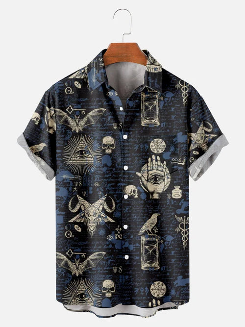 New Hawaiian Shirts For Men's Skull Summer Casual Short Sleeve Y2k