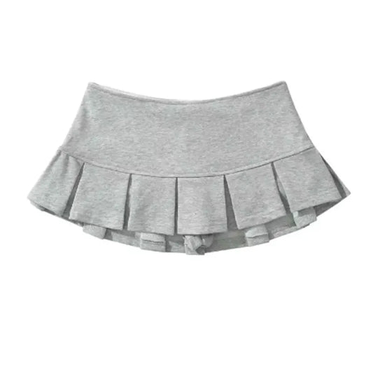 Mooyufon Fabric Y2K Mini Skirt Women Low Waist Wide Pleat Light Grey