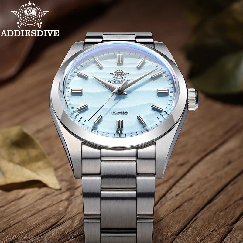 ADDIESDIVE Hot Sale AD2030 Without LOGO Watch Stainless Steel 100M Waterproof Quartz Watches 3D Sand Dial Men's Wristwatch Dress