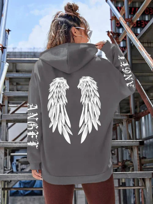 Beautiful Angel Wings Printed Hoodies Women Warm Comfortable Casual