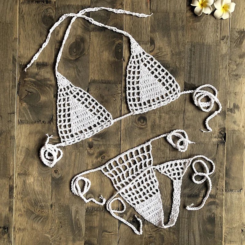 CROCHET BIKINI Mini Micro G-strings Thongs Sexy Bikini Bottom Women Swimwear Crochet Cotton Brazilian Side String Tie Thong