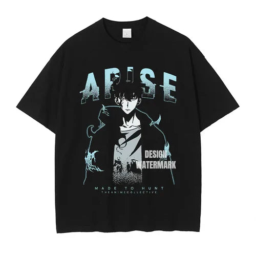 Anime S-Solo L-Leveling Shirts Vintage Washed Sung Jin-Woo T-shirt