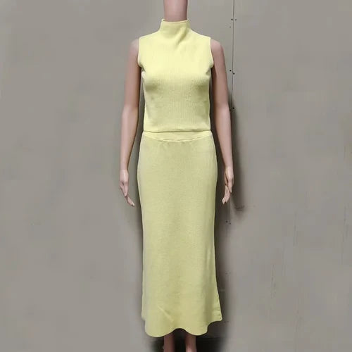 Tuularose Elegant Long Skirt Two-piece Set Women's Sleeveless Knitted