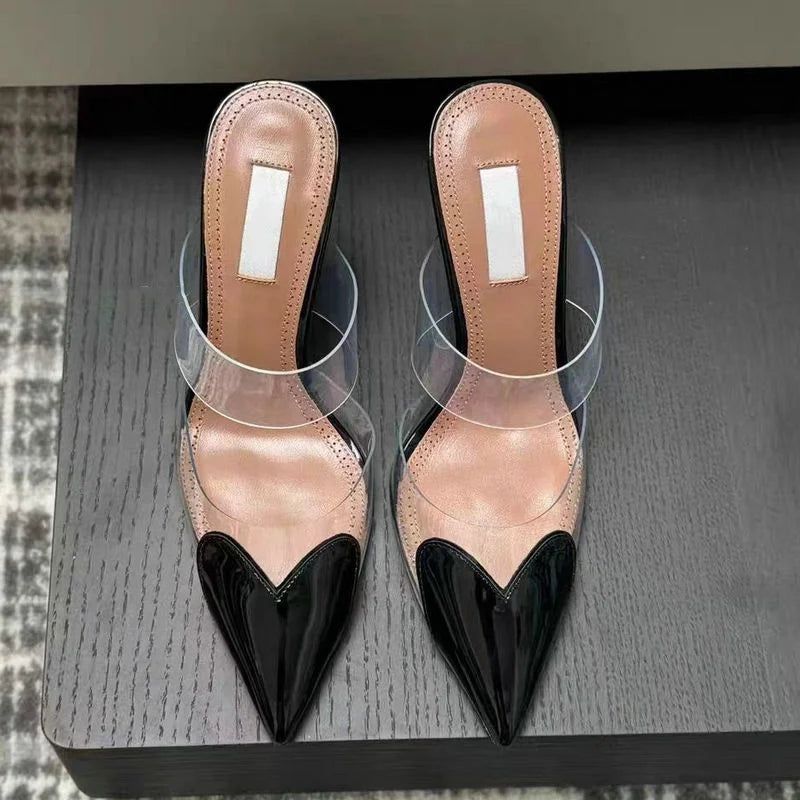 6cm/8cm/10cm High Heels Summer Transparent Sexy Patchwork Color Sandals Women'S Half Pointed Female Slippers