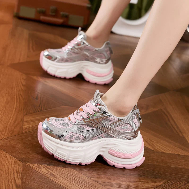 AUTUSPIN 9cm Women Sneakers High Chunky Wedges Shoes Summer Breathable Comfy Platform Ladies Thick Soled Leisure Footwear Woman