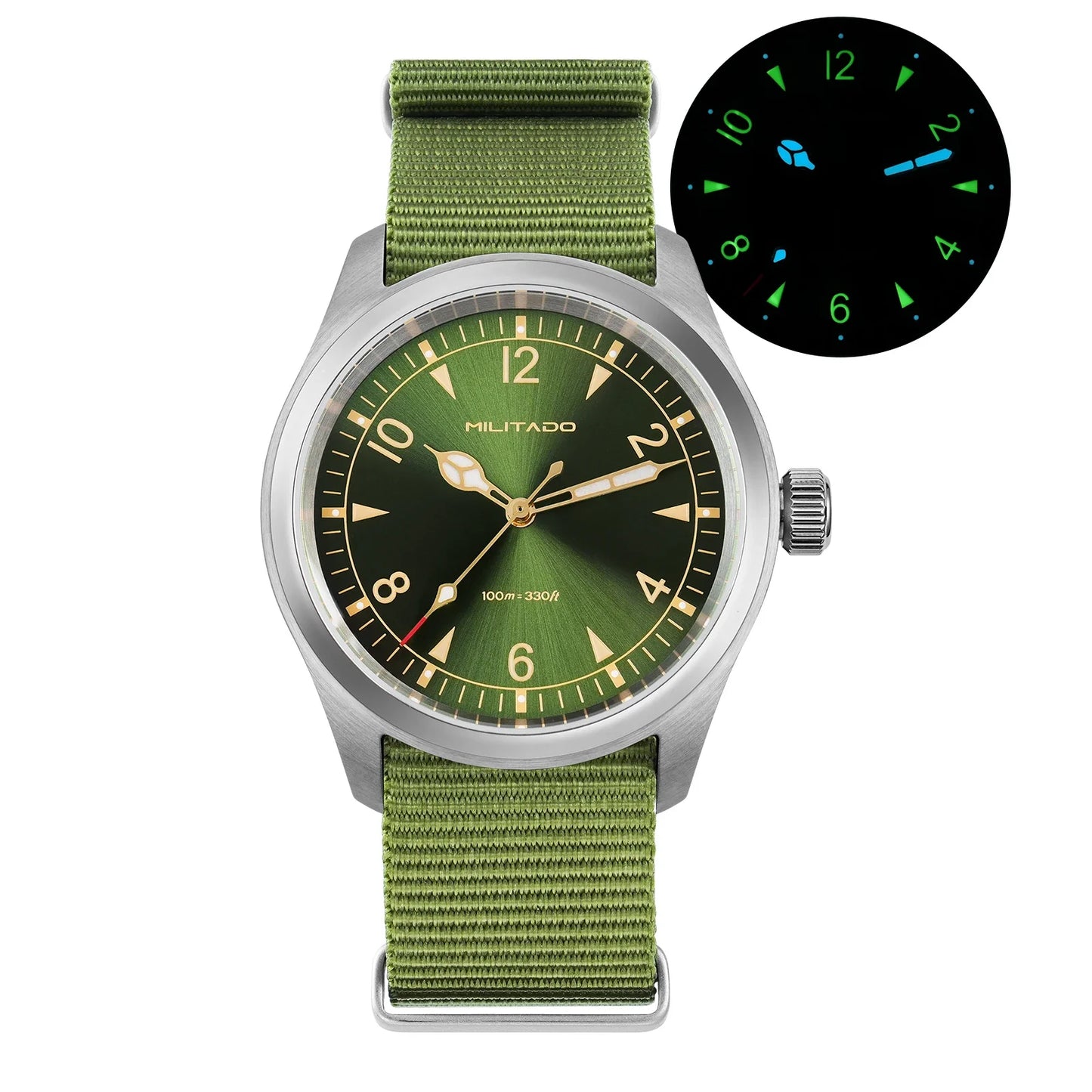 Militado ML08 Vintage Black Watch VH31 Sweep Quartz Wristwatch Ar Sapphire Crystal Luminous C3 BGW9 100 Waterproof Watches Man