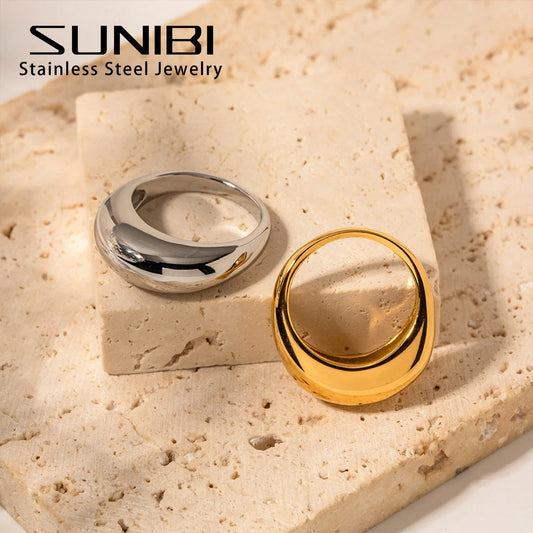 SUNIBI Fashion Simple Stainless Steel Rings for Women Arc Rings