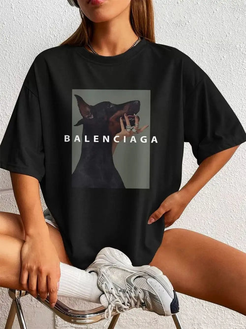 Street Women T-Shirts Doberman Printing Cotton Tops Soft Loose Tees