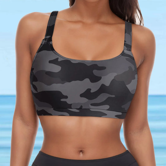 2024 Women’s Seamless Camo Swimwear Tops Fitness Breathable Push Up