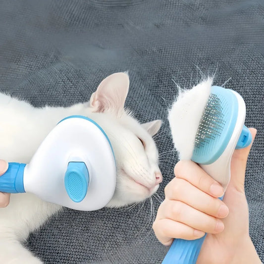 Cat Dog Grooming Brush Professional Deshedding Tool for Long-Haired Pets Anti-Tangle Stainless Steel Comb Ergonomic Handle