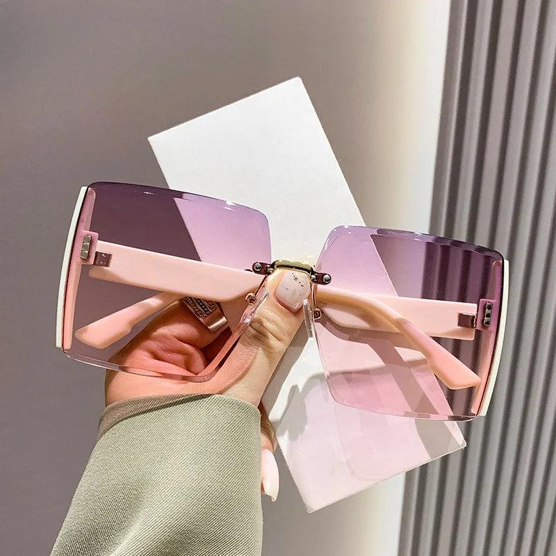 Women Fashion Rimless Beach Gradient Sunglass Original Lady Retro