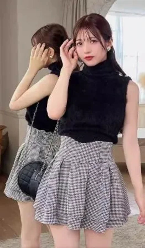 Japanese Lolita Skirts Ruffled Pleated Plaid Skirt Women 2024 Spring