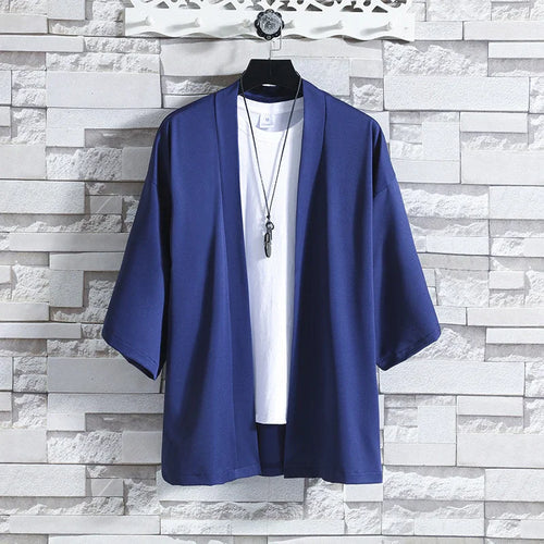Kimono Men Cloak Kimono Para Hombre Black Coat White Cloak Beach Shirt