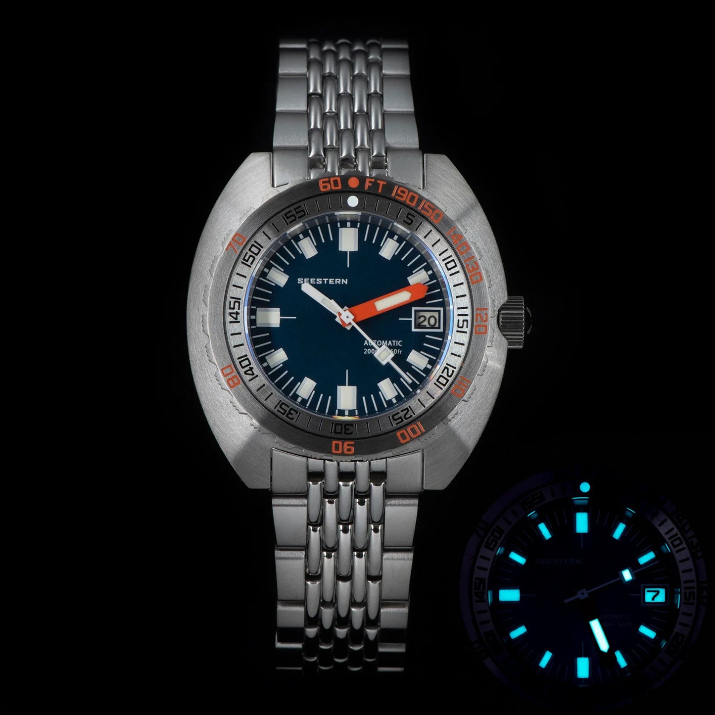 SEESTERN Watch SUB300T Diver Automatic Man Mechanical Sapphire Glass Luminous Date Waterproof 200 Turn Bracelet Wristwatch Retro