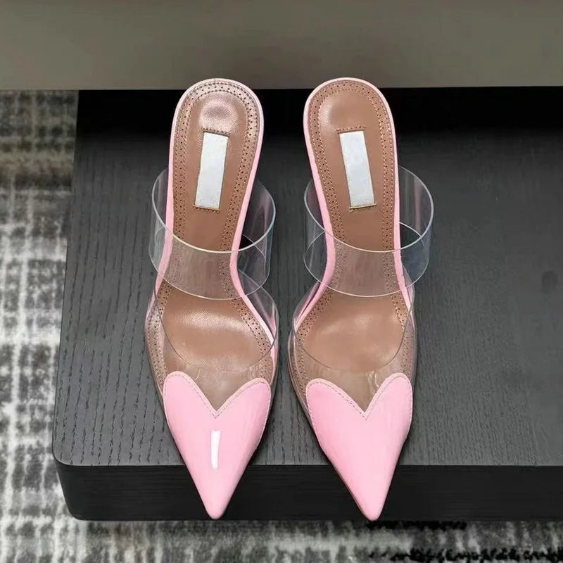 6cm/8cm/10cm High Heels Summer Transparent Sexy Patchwork Color Sandals Women'S Half Pointed Female Slippers