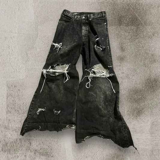 2024 New Black Ripped Baggy Jeans Goth Retro Y2k Denim Pants Men and