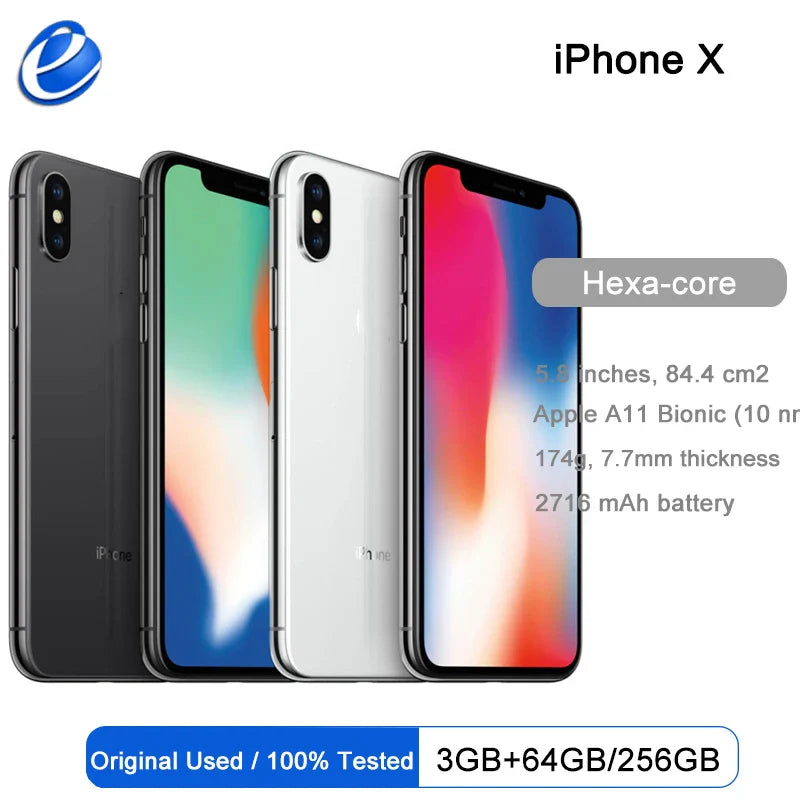 Apple iPhone X GSM Original Unlocked 4G LTE 5.8" Dual Rear Camera 12.0MP 3G RAM 64G/256G ROM Face ID Cellphones