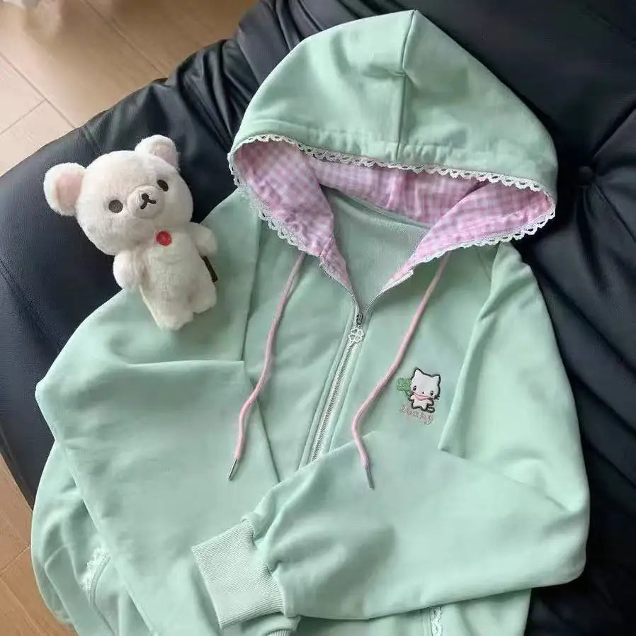 American Vintage Japanese Jacket Hooded Women 2025 Autumn Cotton Coats Outwear Design Subculture Gothic Sweatshirts Harajuku