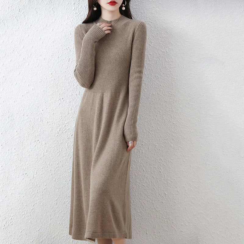 Sweater skirt women's long high-end 100% pure cashmere autumn and winter waist bottoming shirt knitted dress
