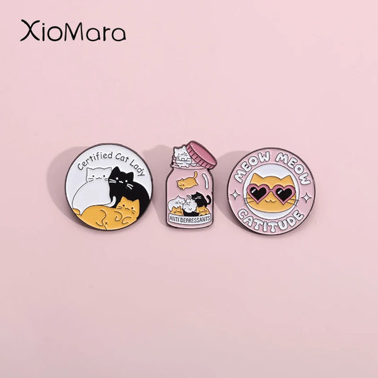 Certified Cat Lady Enamel Pins Cats Anti Depression Brooches Lapel