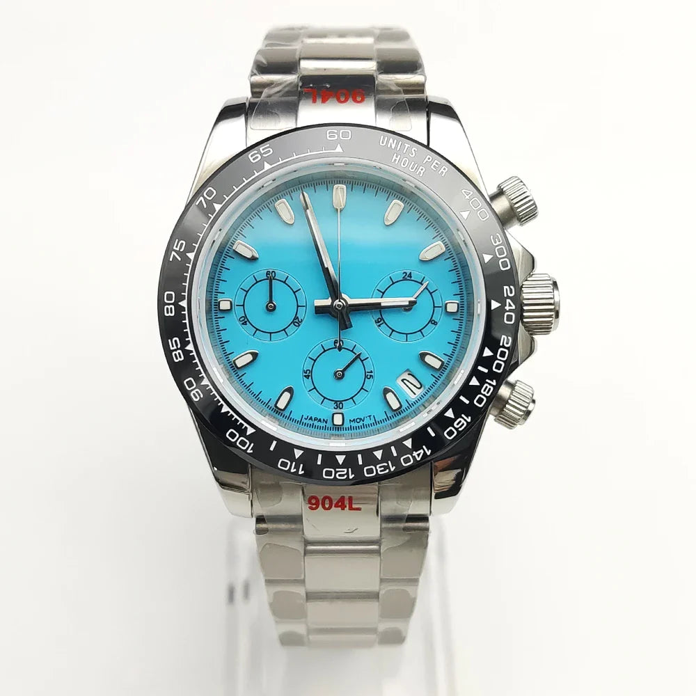 20 color Business 39mm Quartz Watch Men's Timing Sapphire Crystal VK63 Movement Calendar Luminous Blue Dial Stainless Steel Stra