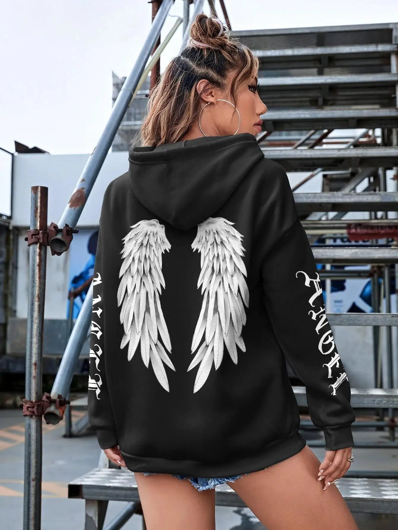 Beautiful Angel Wings Printed Hoodies Women Warm Comfortable Casual