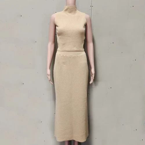 Tuularose Elegant Long Skirt Two-piece Set Women's Sleeveless Knitted