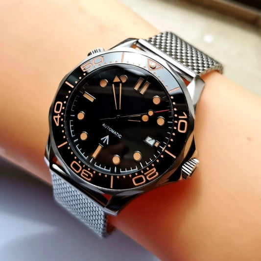 BLIGER 41mm Mechanical Men Watch Sapphire Glass Date 24 Jewel NH35PT5000 MIYOTA 8215 Stainless Steel Mesh Band Rotating Bezel