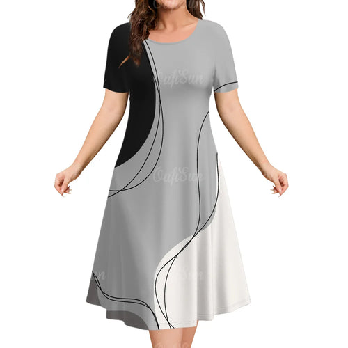 Woman Clothing Women‘S Short Sleeve Dress Loose Dresses 3d Streaks