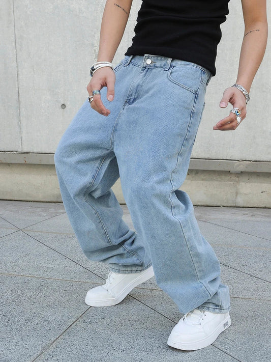 Spring Autumn Men Baggy Jeans Oversize Straight Loose Casual Denim