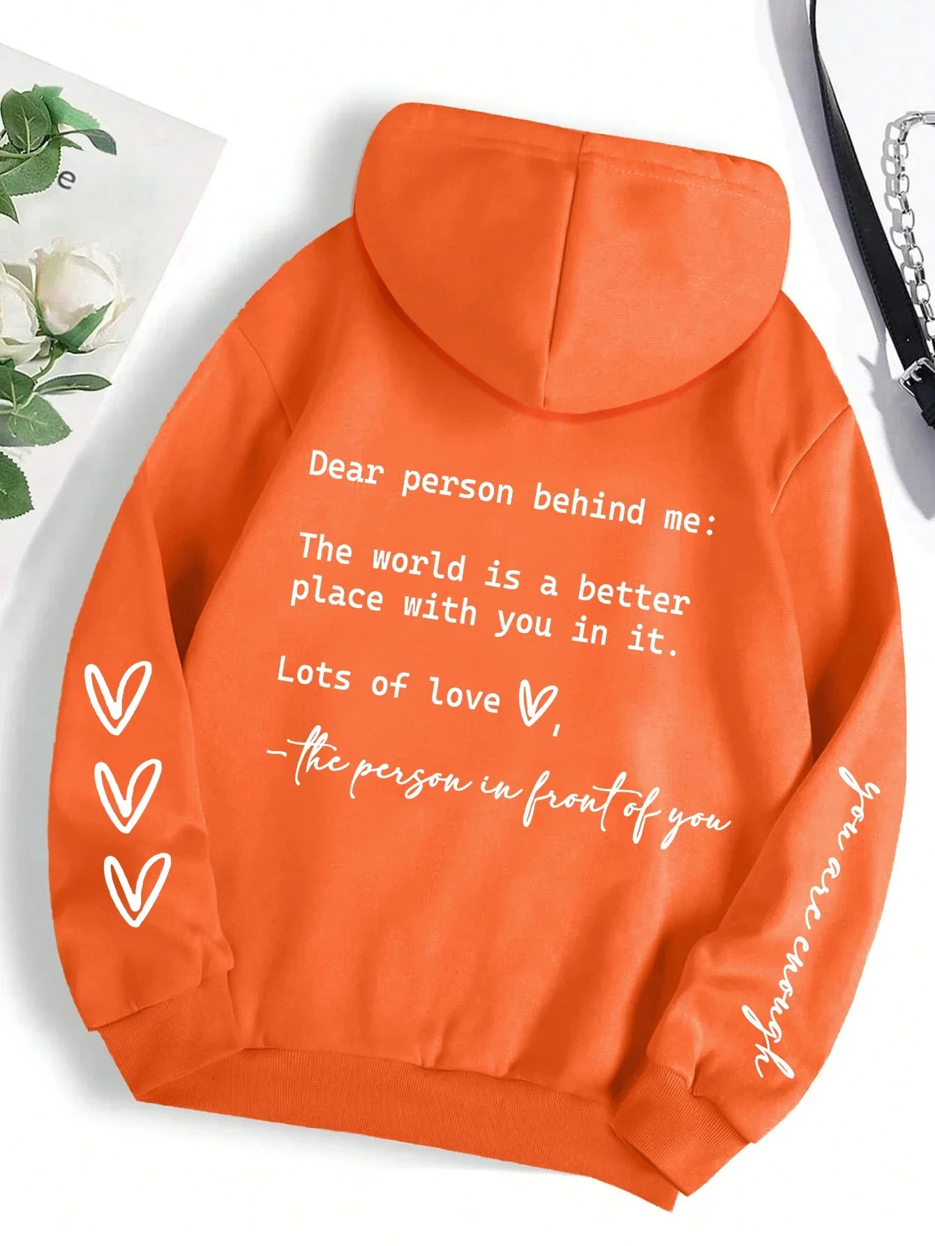 Dear Person Behind Me Letter Graphic Print Hoody Women's Fashion Soft Sweatshirt Autumn Warm Fleece Hooded Casual Loose Tops