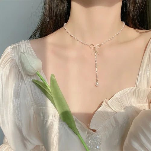 FNIO Pearl Chain Choker Necklace For Women Collar Goth Necklaces