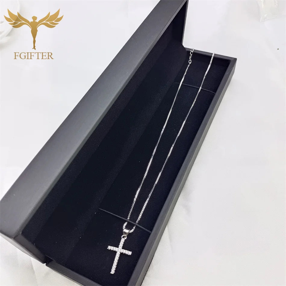 Personality Cool Cross Pendants Zircon Copper Steel Necklace for Women Men Summer Party Clavicle Chain Christian Jewellery Gifts