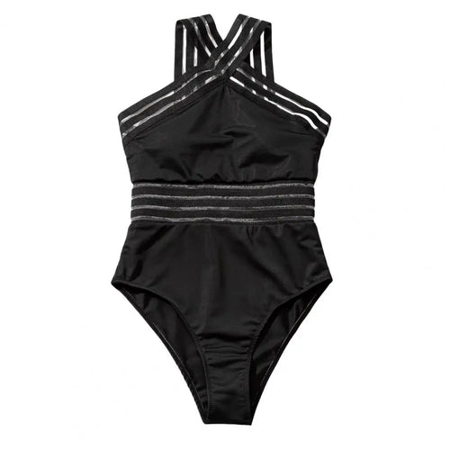 One-piece Swimsuit Mesh Splicing Monokini for Women High Waist