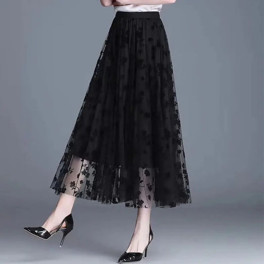 Gauze skirt floral half fairy skirt spring and summer new pleated