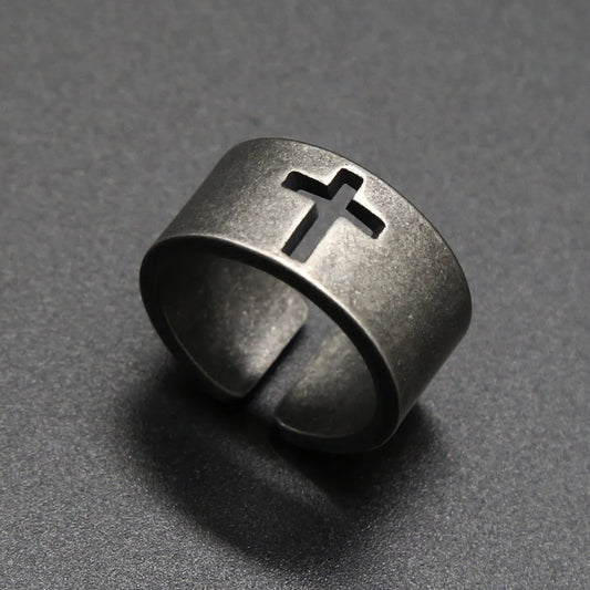 Simple Vintage Steel Color Stainless Steel Cross Ring Punk Christian Ring For Men Fashion Jewelry Best Gift For Friend Wholesale