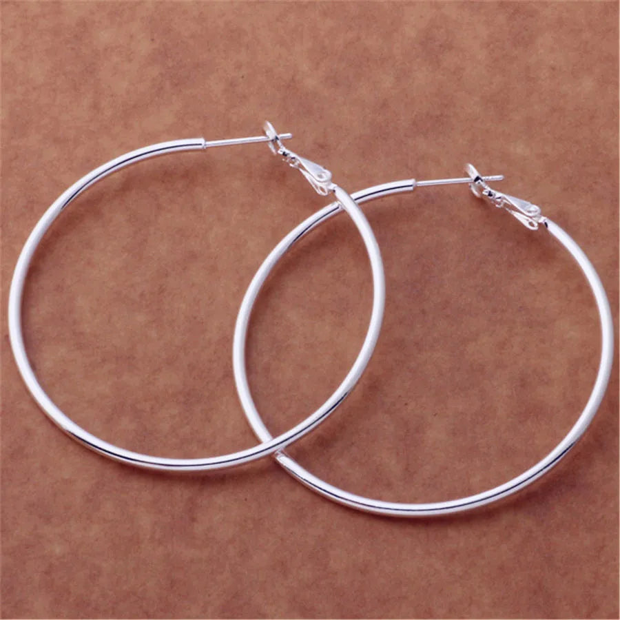 925 Sterling Silver Women's 50/60/70/80MM Round Big Hoop Earrings