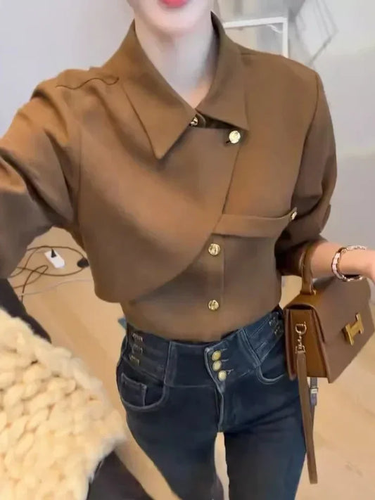 2025 New Spring Thicken Long Sleeve Shirts for Women Solid Black Front