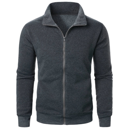 Men's casual sports zipper stand collar hoodie coat men's solid color